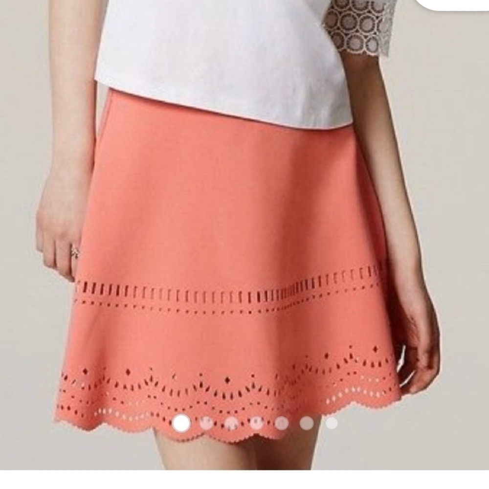Ann Taylor Loft laser cut A line Coral Color Mini Skirt size 12
